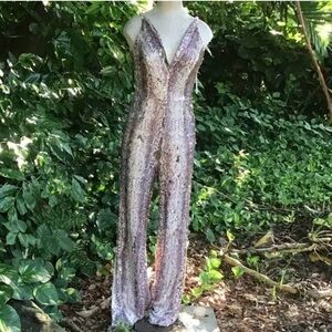 Dress the Population Pink and White Jumpsuit